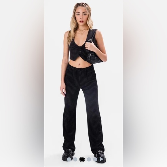 Adika Like New Black Lucille Pinstripe Vest & Pants Set